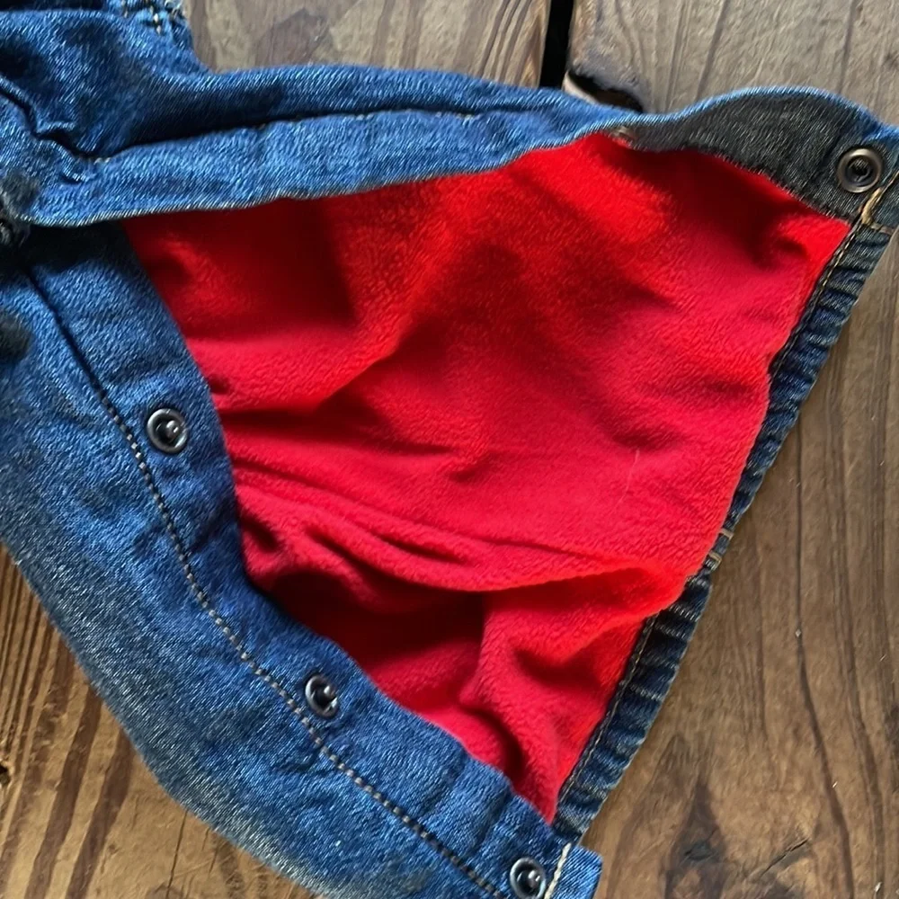 Oshkosh B'gosh Vestbak Denim Bib Overalls Red Fleece Lined 12 months